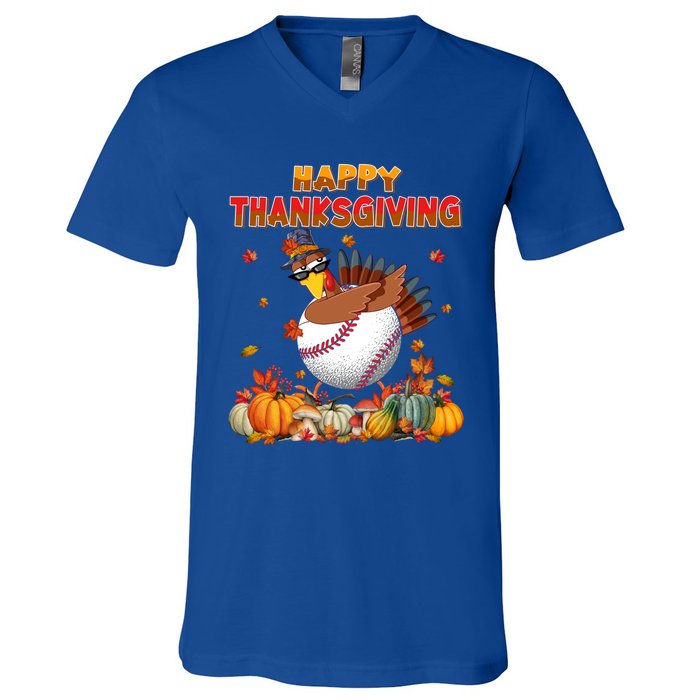 Happy Thanksgiving Dabbing Turkey And Baseball Ball Meaningful Gift V-Neck T-Shirt