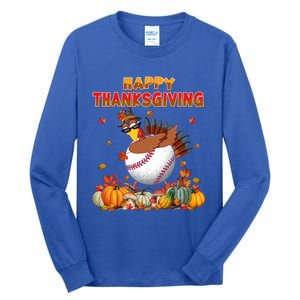 Happy Thanksgiving Dabbing Turkey And Baseball Ball Meaningful Gift Tall Long Sleeve T-Shirt