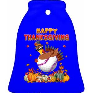 Happy Thanksgiving Dabbing Turkey And Baseball Ball Meaningful Gift Ceramic Bell Ornament