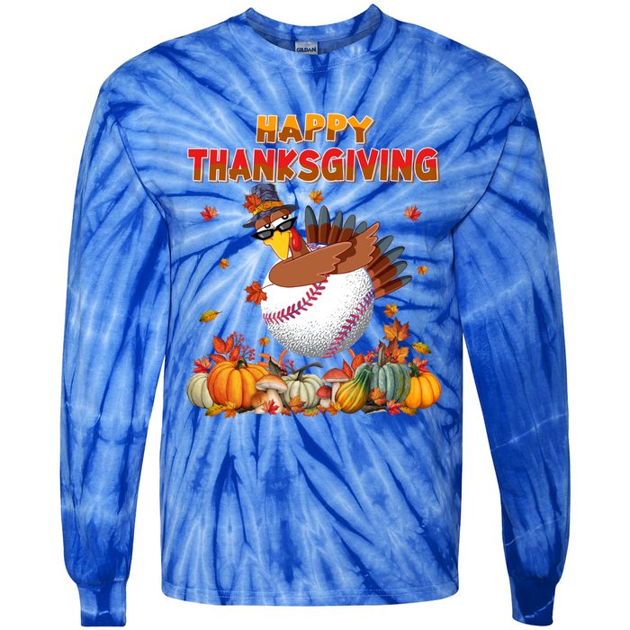 Happy Thanksgiving Dabbing Turkey And Baseball Ball Meaningful Gift Tie-Dye Long Sleeve Shirt