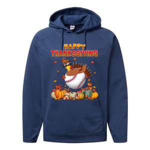 Happy Thanksgiving Dabbing Turkey And Baseball Ball Meaningful Gift Performance Fleece Hoodie