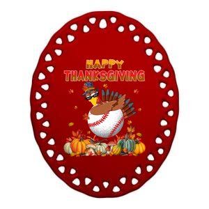 Happy Thanksgiving Dabbing Turkey And Baseball Ball Meaningful Gift Ceramic Oval Ornament