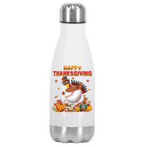 Happy Thanksgiving Dabbing Turkey And Baseball Ball Meaningful Gift Stainless Steel Insulated Water Bottle