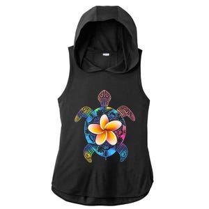 Hawaiian Tie Dye Sea Turtle Ladies PosiCharge Tri-Blend Wicking Draft Hoodie Tank