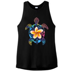 Hawaiian Tie Dye Sea Turtle Ladies PosiCharge Tri-Blend Wicking Tank