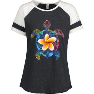 Hawaiian Tie Dye Sea Turtle Enza Ladies Jersey Colorblock Tee