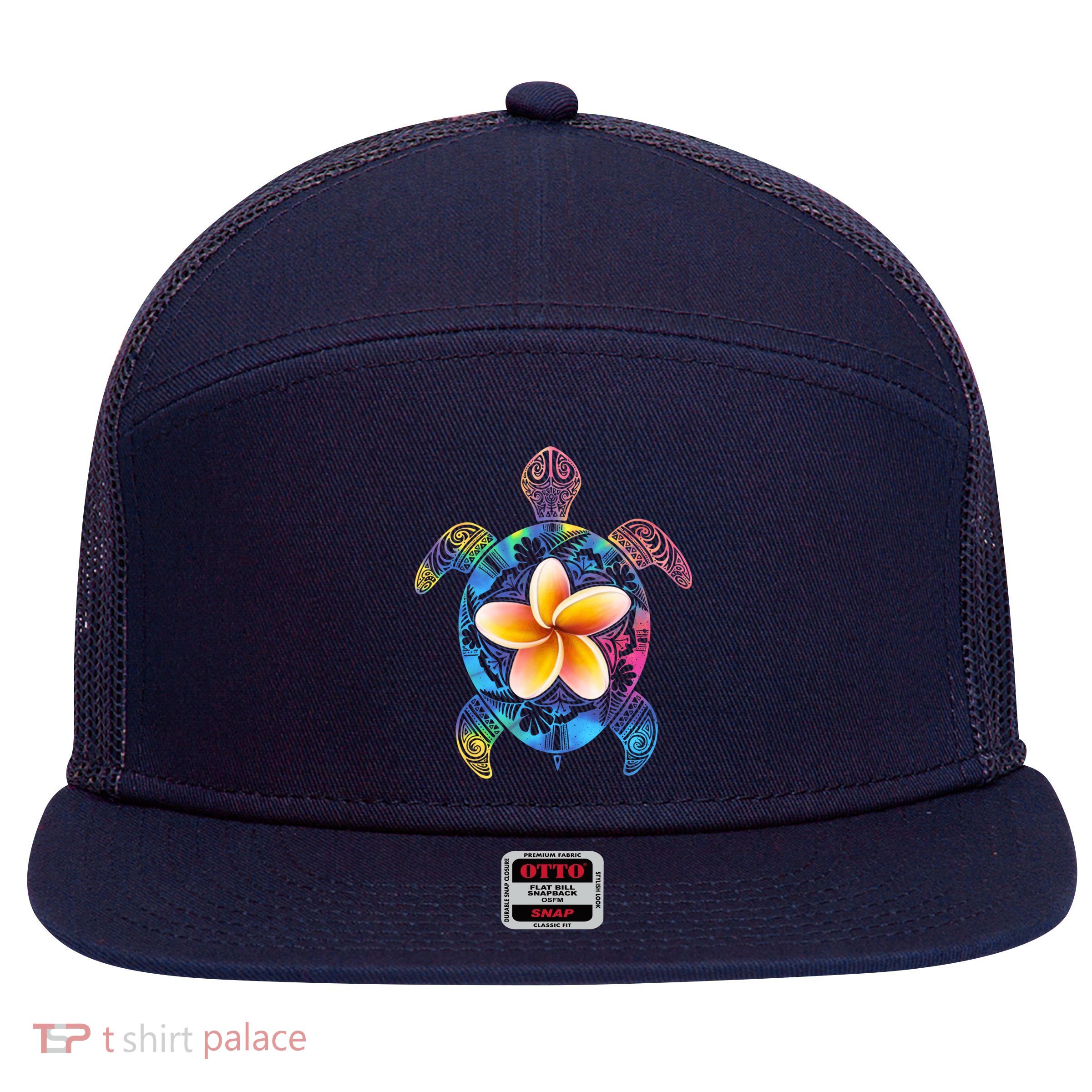 Hawaiian Tie Dye Sea Turtle 7 Panel Mesh Trucker Snapback Hat