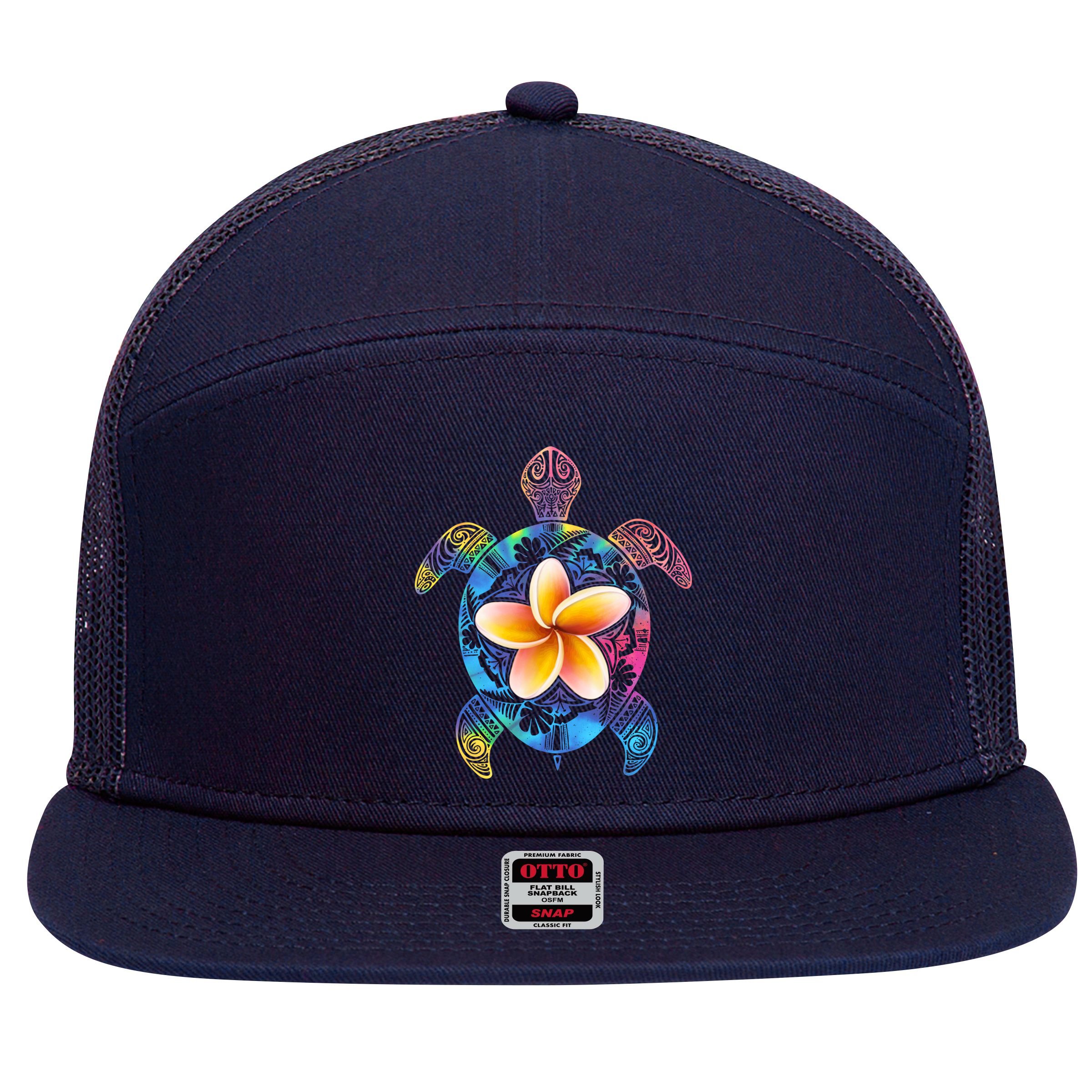 Hawaiian Tie Dye Sea Turtle 7 Panel Mesh Trucker Snapback Hat