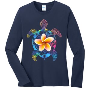 Hawaiian Tie Dye Sea Turtle Ladies Long Sleeve Shirt