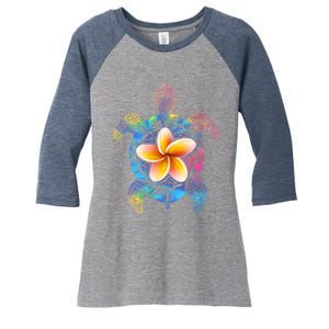 Hawaiian Tie Dye Sea Turtle Women's Tri-Blend 3/4-Sleeve Raglan Shirt