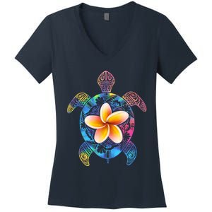 Hawaiian Tie Dye Sea Turtle Women's V-Neck T-Shirt