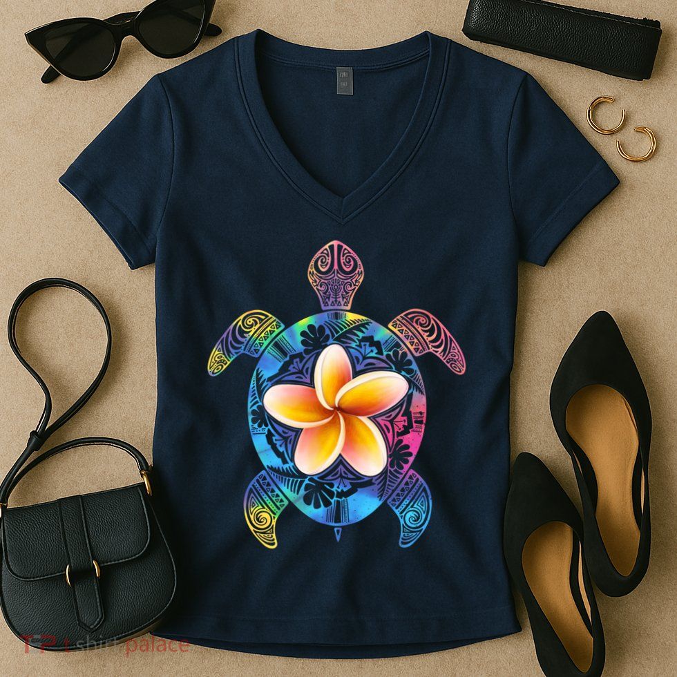 Hawaiian Tie Dye Sea Turtle Women's V-Neck T-Shirt