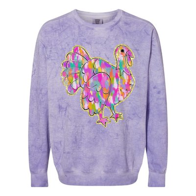 Happy Thanksgiving Day Colorful Turkey Funny Gift Colorblast Crewneck Sweatshirt