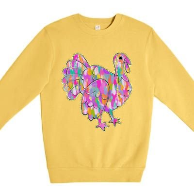 Happy Thanksgiving Day Colorful Turkey Funny Gift Premium Crewneck Sweatshirt