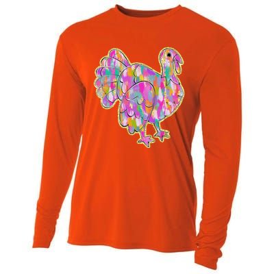 Happy Thanksgiving Day Colorful Turkey Funny Gift Cooling Performance Long Sleeve Crew