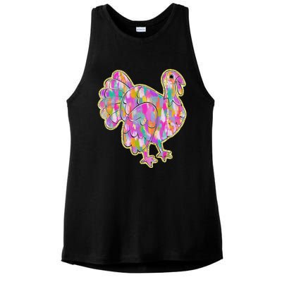 Happy Thanksgiving Day Colorful Turkey Funny Gift Ladies PosiCharge Tri-Blend Wicking Tank