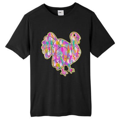 Happy Thanksgiving Day Colorful Turkey Funny Gift Tall Fusion ChromaSoft Performance T-Shirt