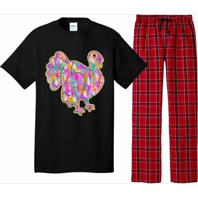 Happy Thanksgiving Day Colorful Turkey Funny Gift Pajama Set