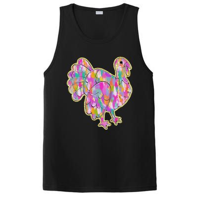 Happy Thanksgiving Day Colorful Turkey Funny Gift PosiCharge Competitor Tank