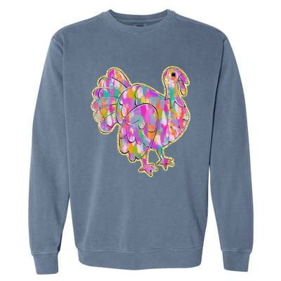 Happy Thanksgiving Day Colorful Turkey Funny Gift Garment-Dyed Sweatshirt