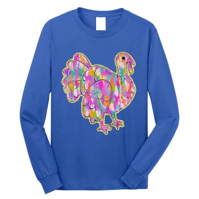 Happy Thanksgiving Day Colorful Turkey Funny Gift Long Sleeve Shirt