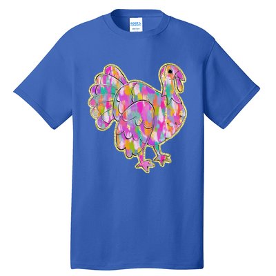 Happy Thanksgiving Day Colorful Turkey Funny Gift Tall T-Shirt