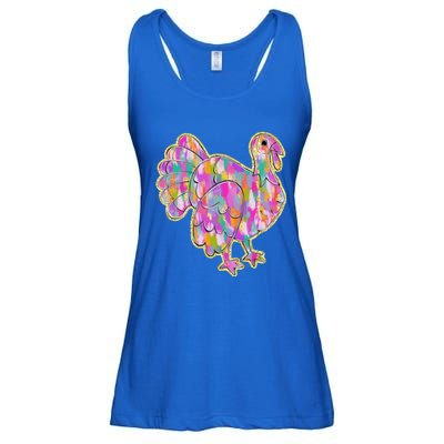 Happy Thanksgiving Day Colorful Turkey Funny Gift Ladies Essential Flowy Tank