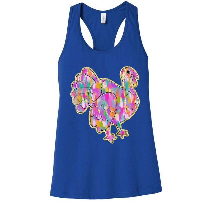 Happy Thanksgiving Day Colorful Turkey Funny Gift Women's Racerback Tank