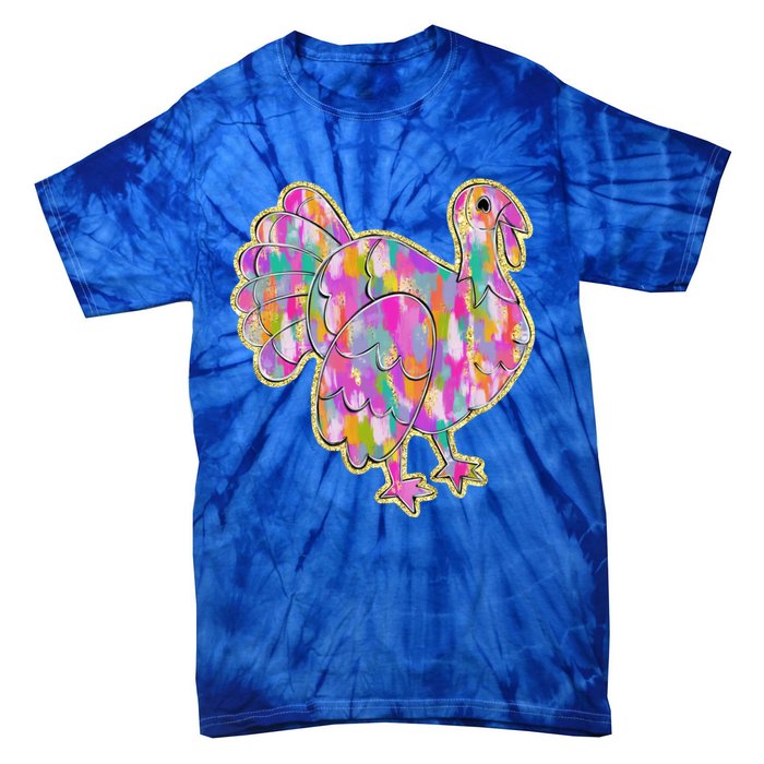 Happy Thanksgiving Day Colorful Turkey Funny Gift Tie-Dye T-Shirt