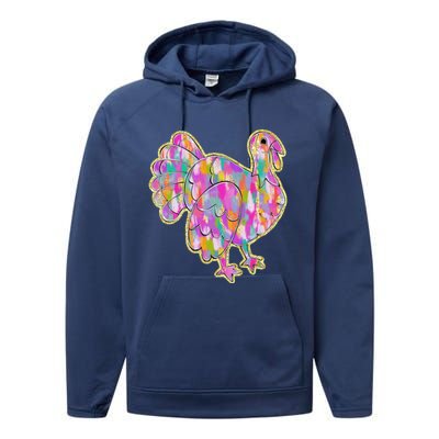 Happy Thanksgiving Day Colorful Turkey Funny Gift Performance Fleece Hoodie