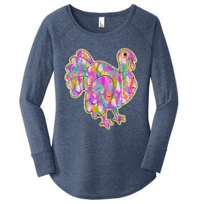 Happy Thanksgiving Day Colorful Turkey Funny Gift Women's Perfect Tri Tunic Long Sleeve Shirt