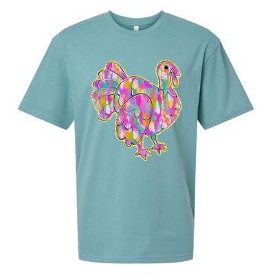 Happy Thanksgiving Day Colorful Turkey Funny Gift Sueded Cloud Jersey T-Shirt