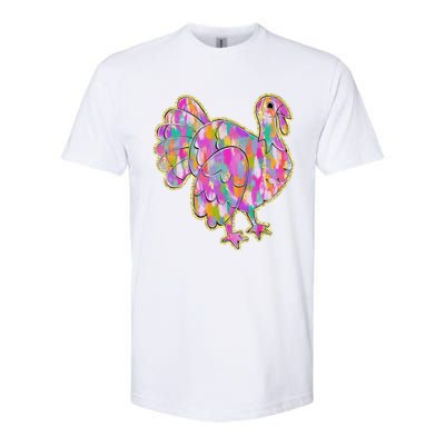 Happy Thanksgiving Day Colorful Turkey Funny Gift Softstyle CVC T-Shirt