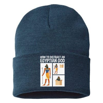 How To Distract An Egyptian God Funny Cat Sustainable Knit Beanie