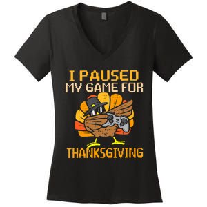 Happy Thanksgiving Dabbing Gamer Turkey Boy Girl Women's V-Neck T-Shirt