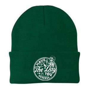 Have The Day You Deserve Peace Sign Skeleton Motivational Knit Cap Winter Beanie