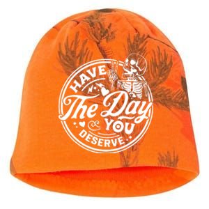 Have The Day You Deserve Peace Sign Skeleton Motivational Kati - Camo Knit Beanie