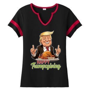 Happy Trumpsgiving Donald Trump Dinner With Turkey Cute Gift Ladies Halftime Notch Neck Tee