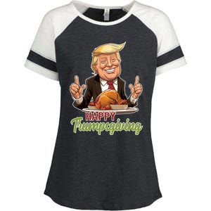 Happy Trumpsgiving Donald Trump Dinner With Turkey Cute Gift Enza Ladies Jersey Colorblock Tee