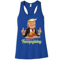 Happy Trumpsgiving Donald Trump Dinner With Turkey Cute Gift Women's Racerback Tank