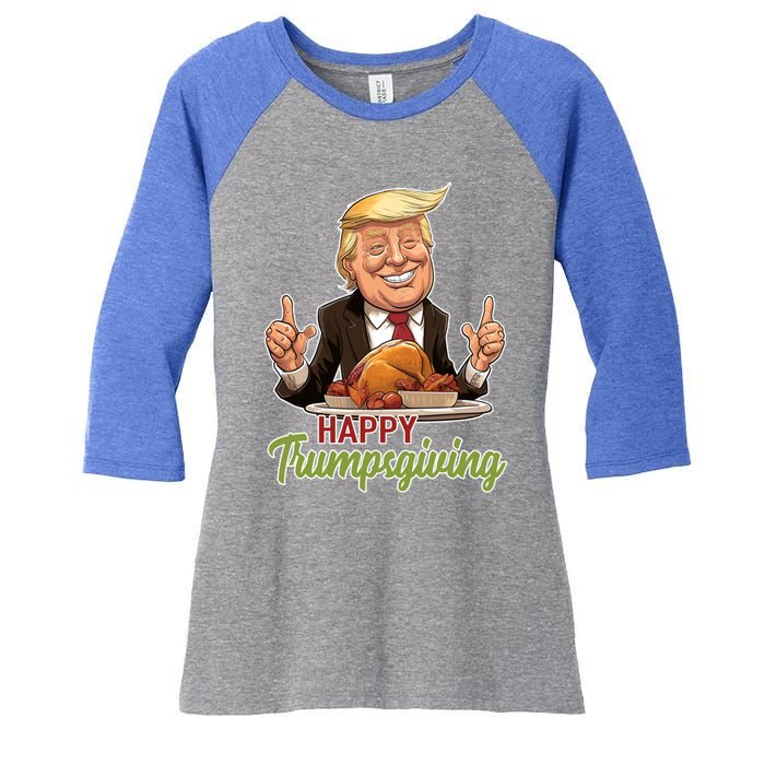 Happy Trumpsgiving Donald Trump Dinner With Turkey Cute Gift Women's Tri-Blend 3/4-Sleeve Raglan Shirt