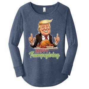 Happy Trumpsgiving Donald Trump Dinner With Turkey Cute Gift Women's Perfect Tri Tunic Long Sleeve Shirt