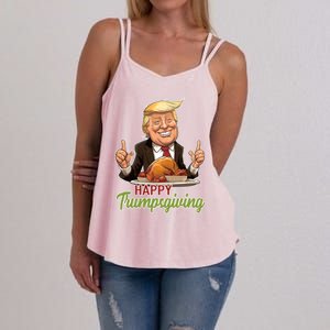 Happy Trumpsgiving Donald Trump Dinner With Turkey Cute Gift Women's Strappy Tank