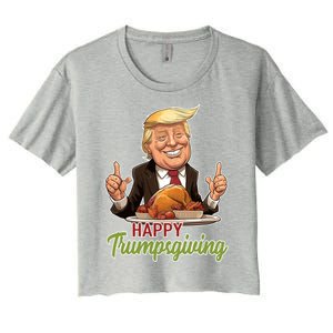 Happy Trumpsgiving Donald Trump Dinner With Turkey Cute Gift Women's Crop Top Tee