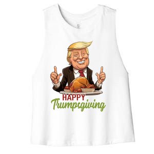 Happy Trumpsgiving Donald Trump Dinner With Turkey Cute Gift Women's Racerback Cropped Tank