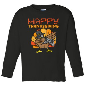 Happy Thanksgiving Dabbing Gamer Turkey Toddler Long Sleeve Shirt