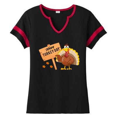 Happy Turkey Day Funny Thanksgiving Family Graphic Gift Ladies Halftime Notch Neck Tee