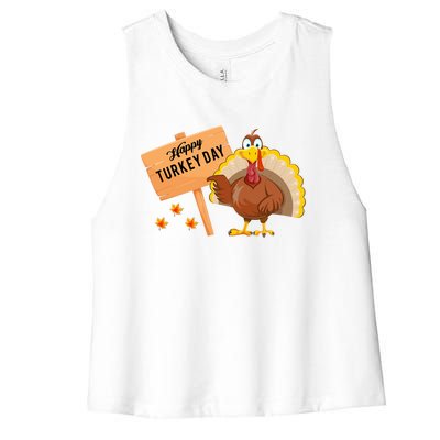 Happy Turkey Day Funny Thanksgiving Family Graphic Gift Women's Racerback Cropped Tank