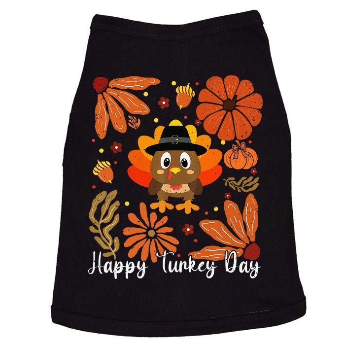 Happy Turkey Day Boho Floral Turkey Thankful Autumn Vibes Doggie Tank