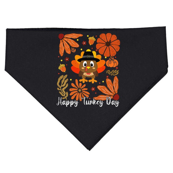 Happy Turkey Day Boho Floral Turkey Thankful Autumn Vibes USA-Made Doggie Bandana